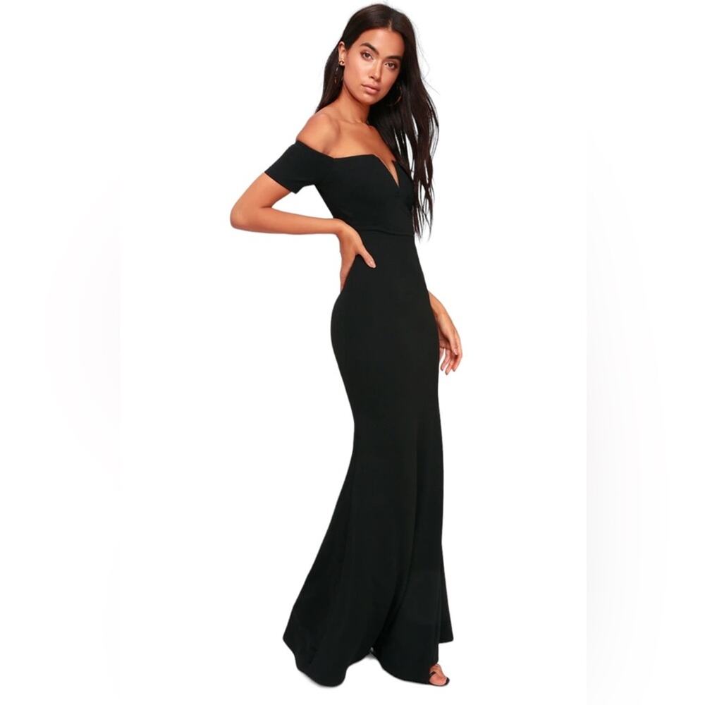 Lulu's Lynne Black Off-the-Shoulder Sexy Chic Classic Maxi Dress